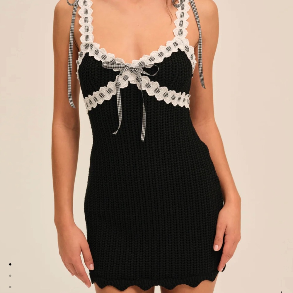 For Love And Lemons Black Knit Dress with White Lace